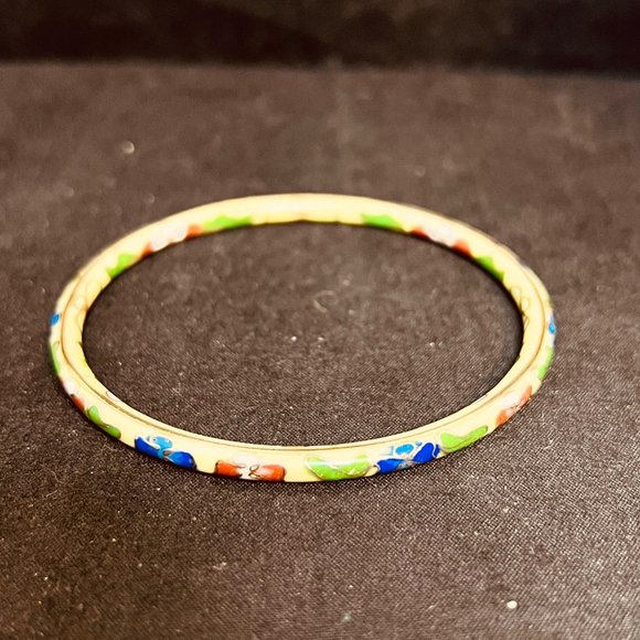 Vintage Cloisonné Gold Tone Bangle Bracelet (3798) - Picture 3 of 6